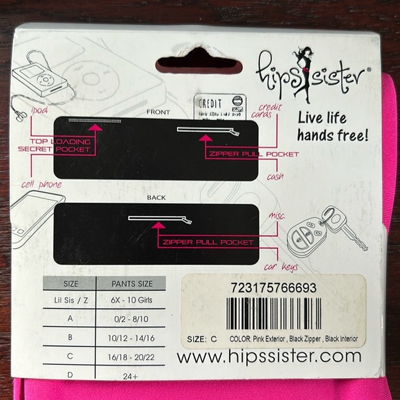 NWT Hips Sister size C front & back zipper pockets and top loading pocket. - Picture 3 of 3